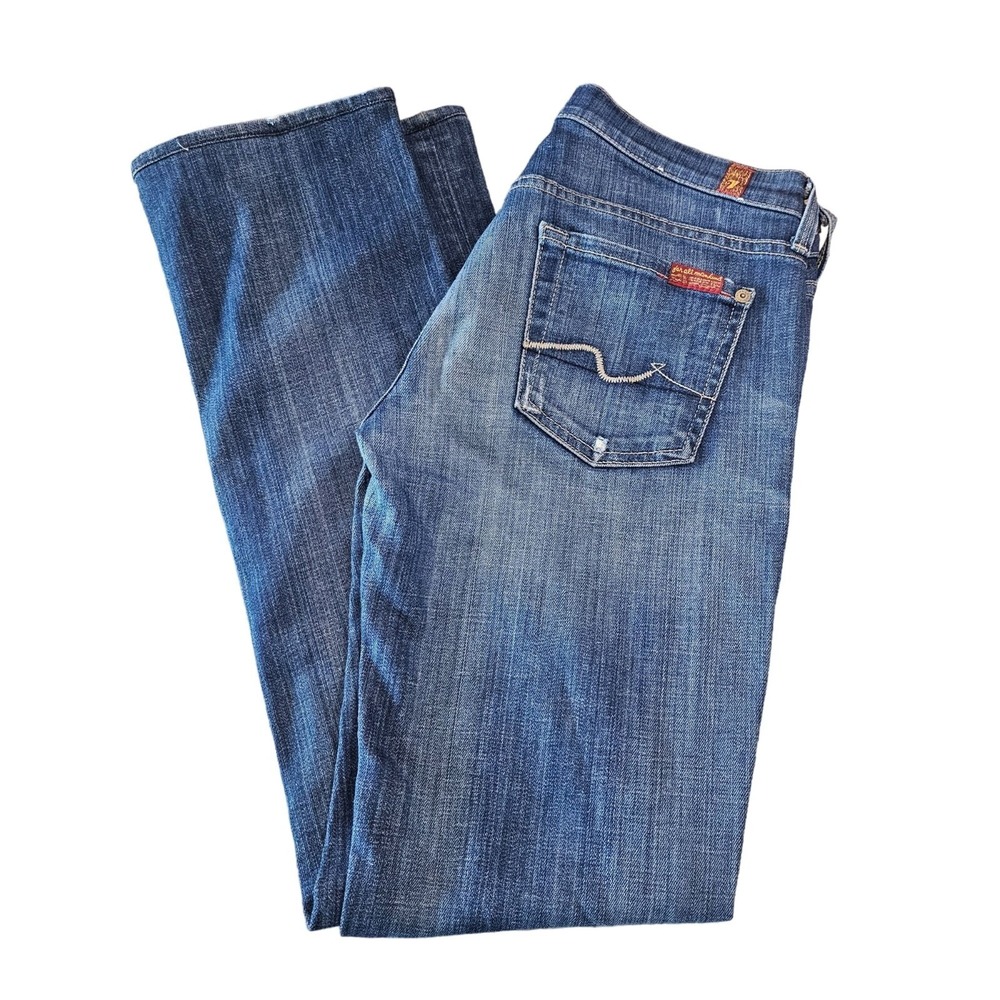 For All 7 Mankind Straight Leg Stretch Jeans Denim Distressed Mid-Washed Blue 26